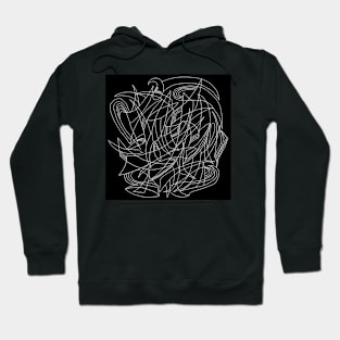 Overlapping Shapes, Fine Liner Drawing, White on Black Hoodie